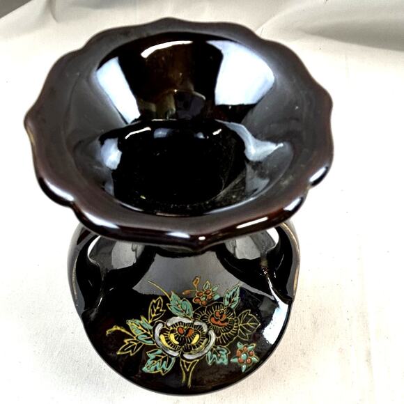 Japan Vase Double Handle Ceramic Hand Painted reddish brown 5.5" tall  4 wide - Picture 2 of 7